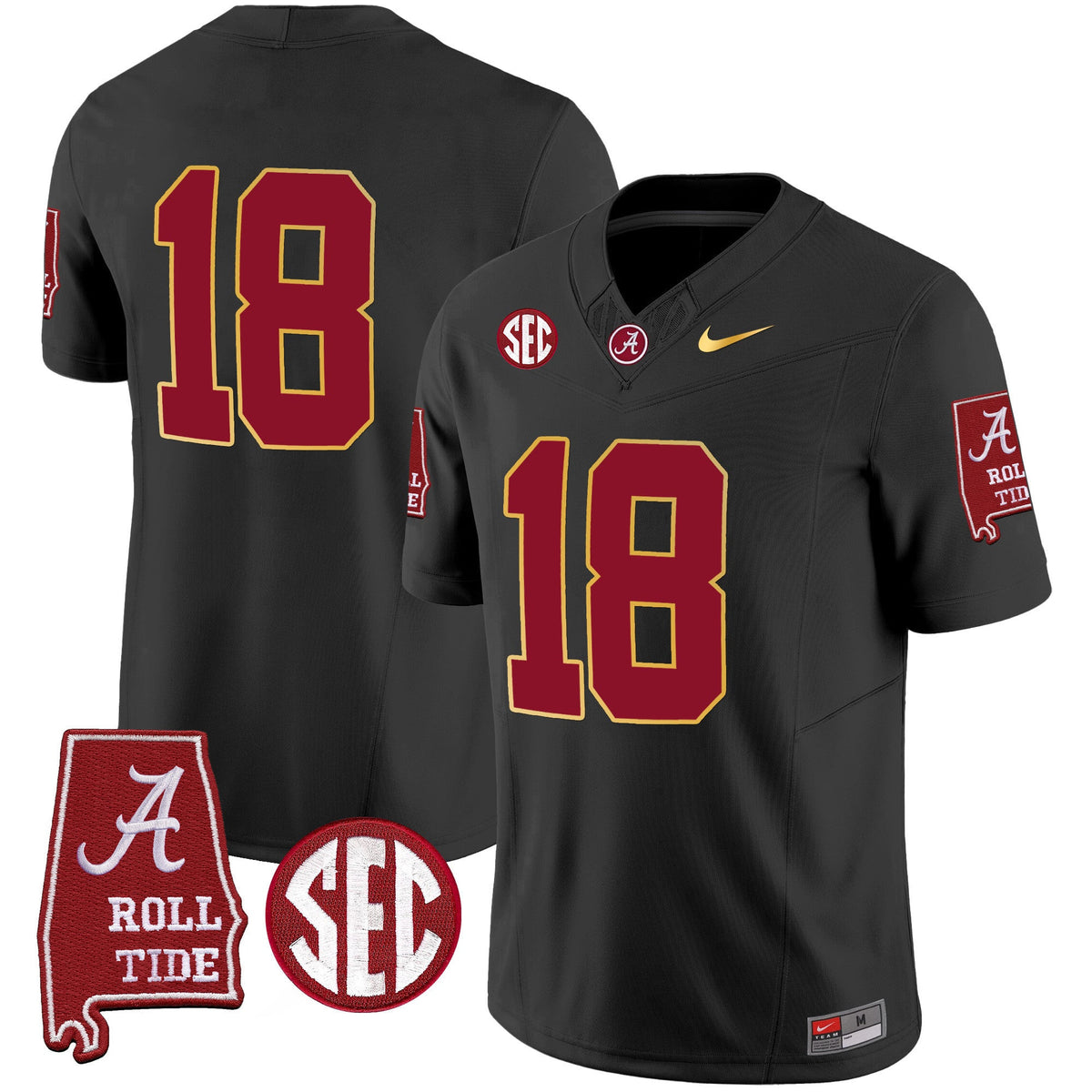 Men's Alabama Crimson Tide Gold Trim Vapor Jersey - Alabama Map - All Stitched - image 27