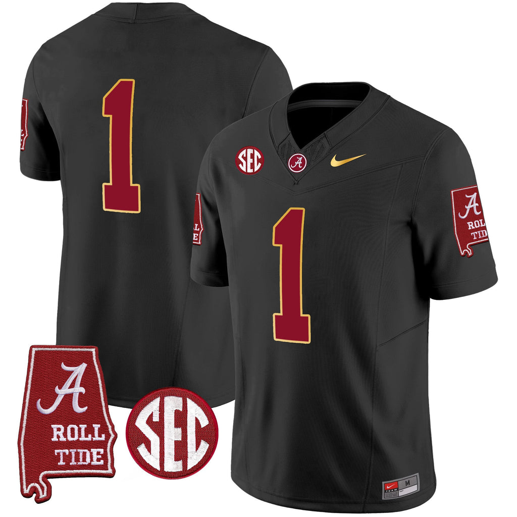 Men's Alabama Crimson Tide Gold Trim Vapor Jersey - Alabama Map - All Stitched - image 28