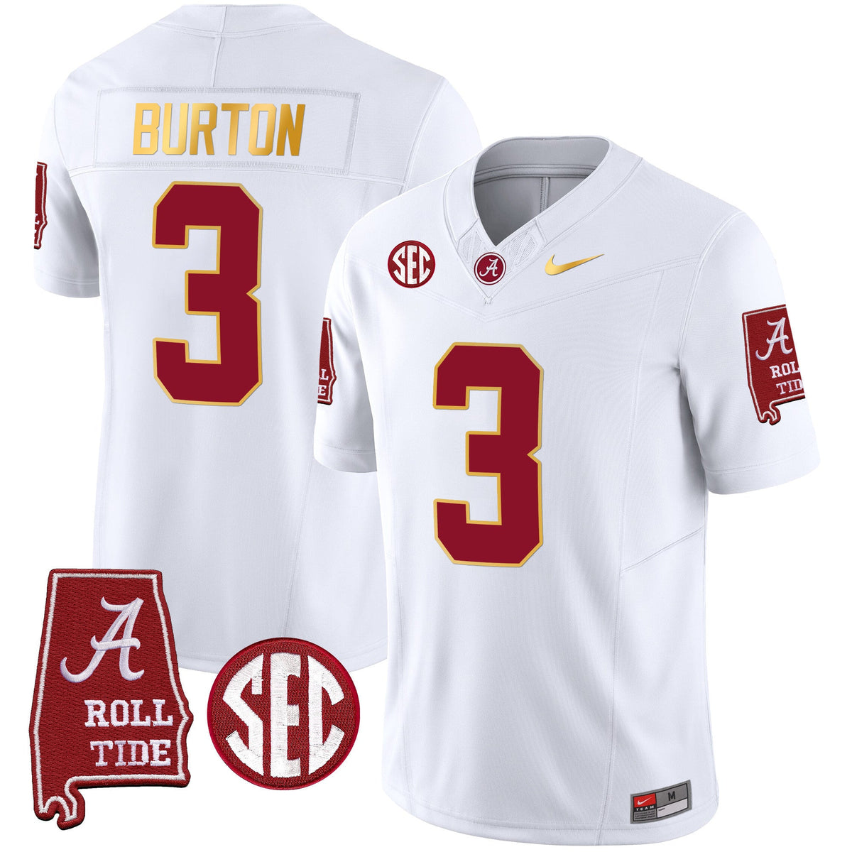 Men's Alabama Crimson Tide Gold Trim Vapor Jersey - Alabama Map - All Stitched - image 31