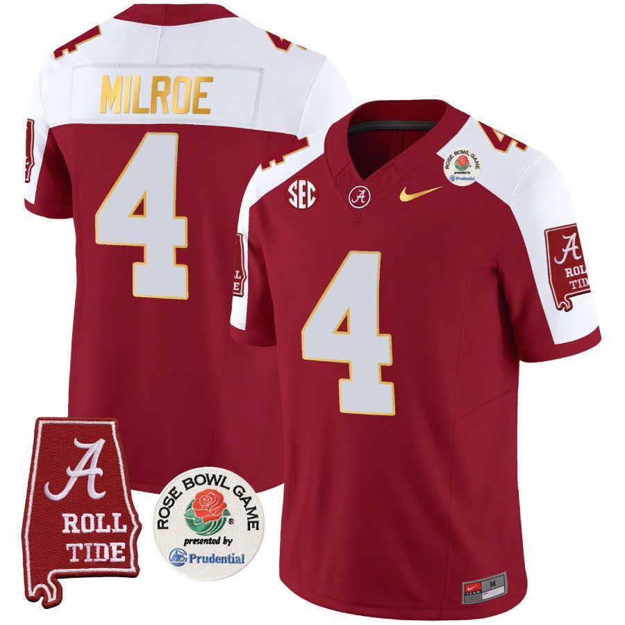 Men's Alabama Crimson Tide Rose Bowl Patch Gold Trim Vapor Limited Jersey - All Stitched - image 5