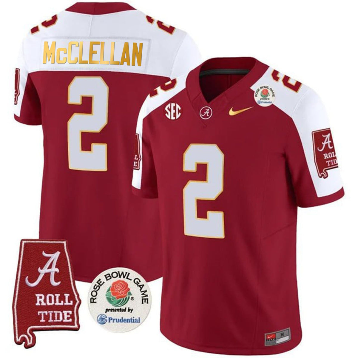 Men's Alabama Crimson Tide Rose Bowl Patch Gold Trim Vapor Limited Jersey - All Stitched - image 6