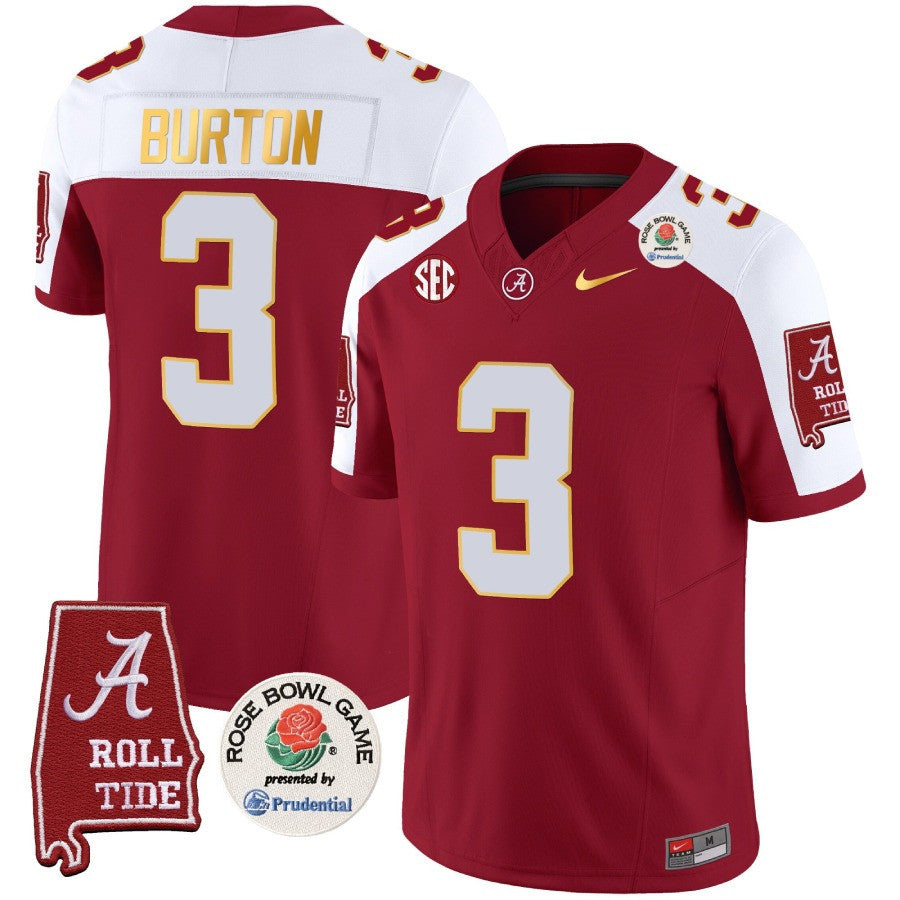 Men's Alabama Crimson Tide Rose Bowl Patch Gold Trim Vapor Limited Jersey - All Stitched - image 7