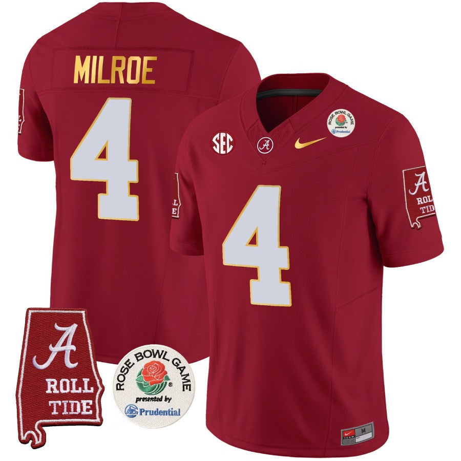 Men's Alabama Crimson Tide Rose Bowl Patch Gold Trim Vapor Limited Jersey - All Stitched - image 9
