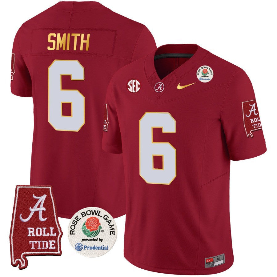 Men's Alabama Crimson Tide Rose Bowl Patch Gold Trim Vapor Limited Jersey - All Stitched - image 12