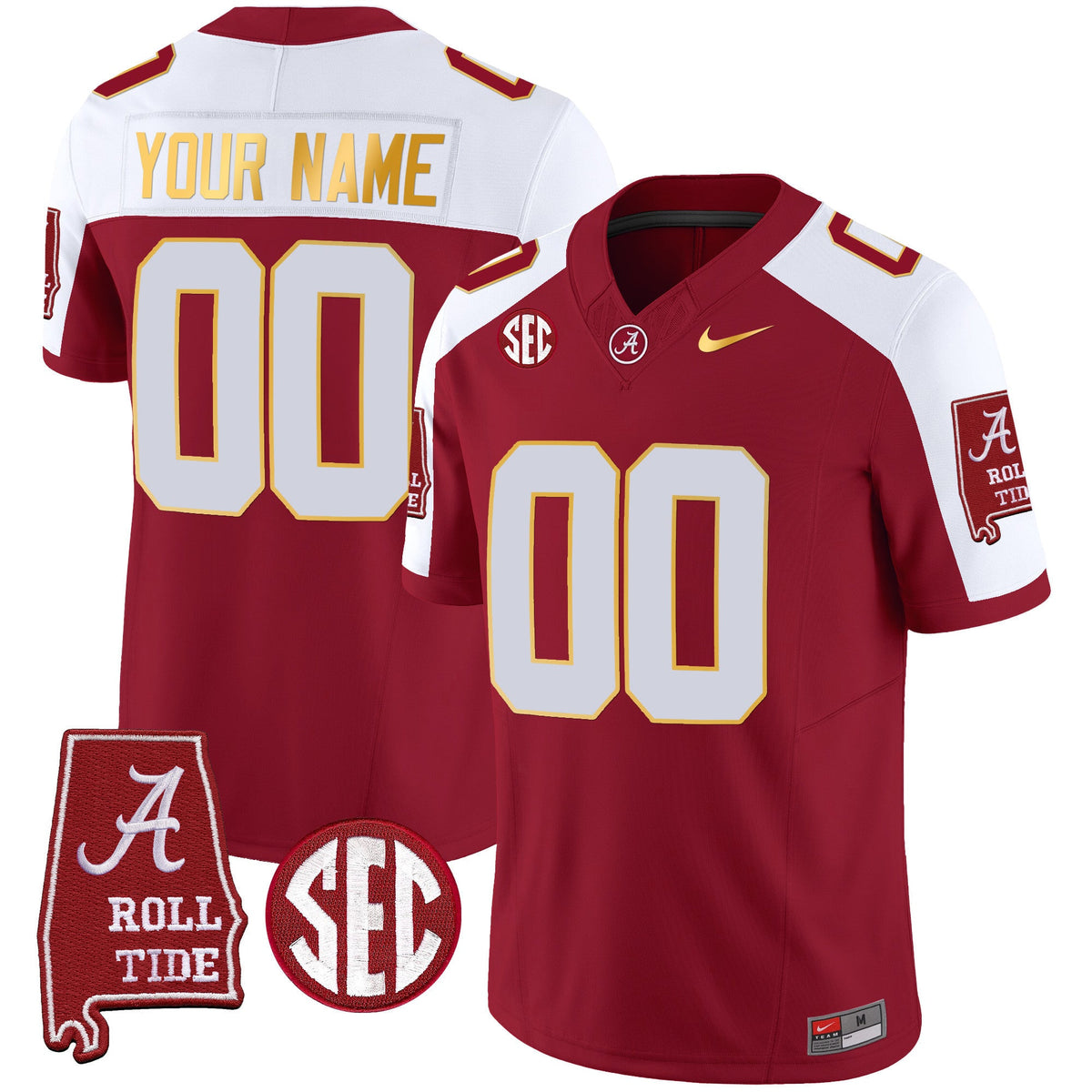 Alabama Crimson Tide Gold Trim Vapor Custom Jersey - Alabama Map - All Stitched - image 2