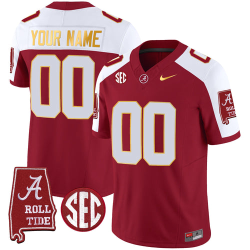 Alabama Crimson Tide Gold Trim Vapor Custom Jersey - Alabama Map - All Stitched - image 2