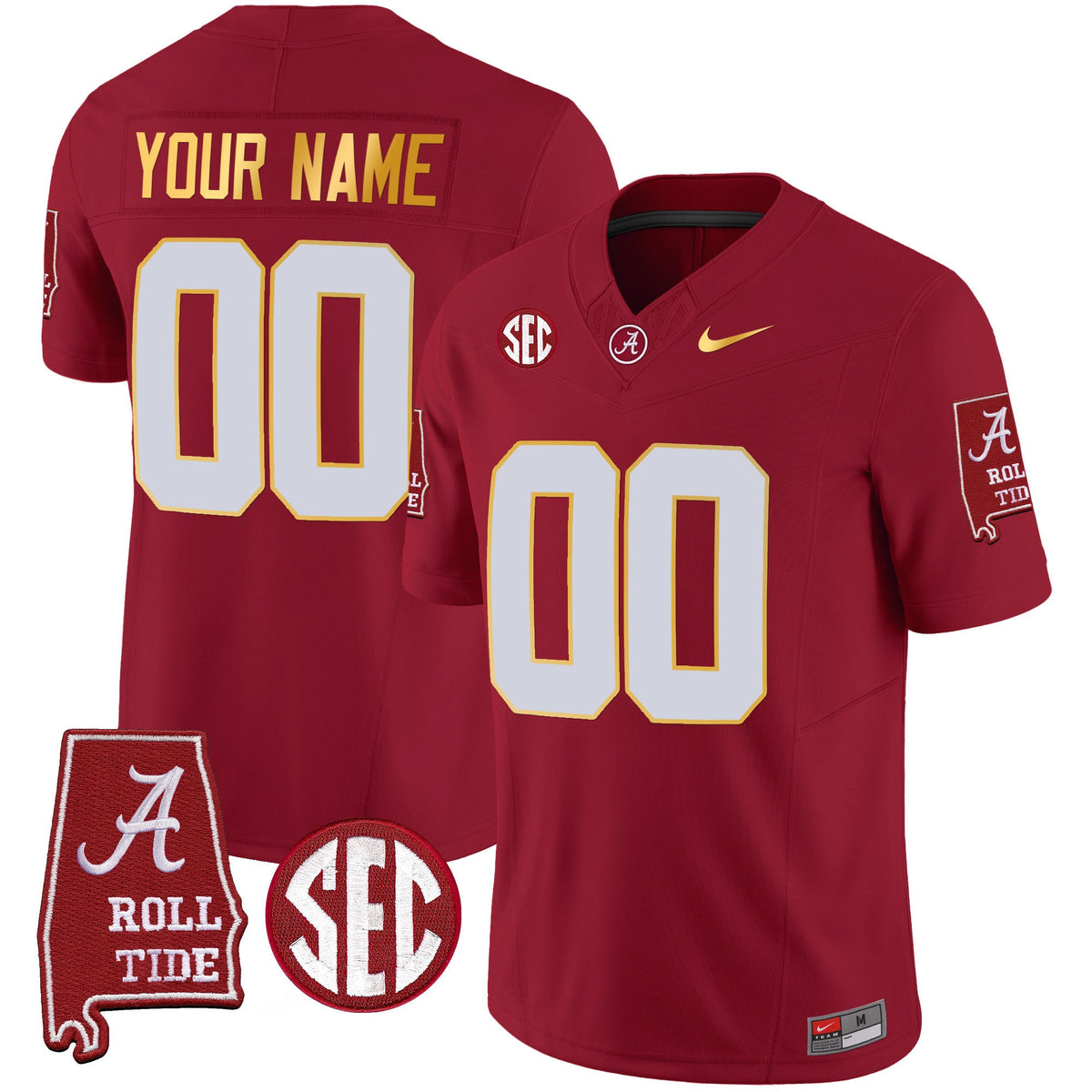 Alabama Crimson Tide Gold Trim Vapor Custom Jersey - Alabama Map - All Stitched - image 3