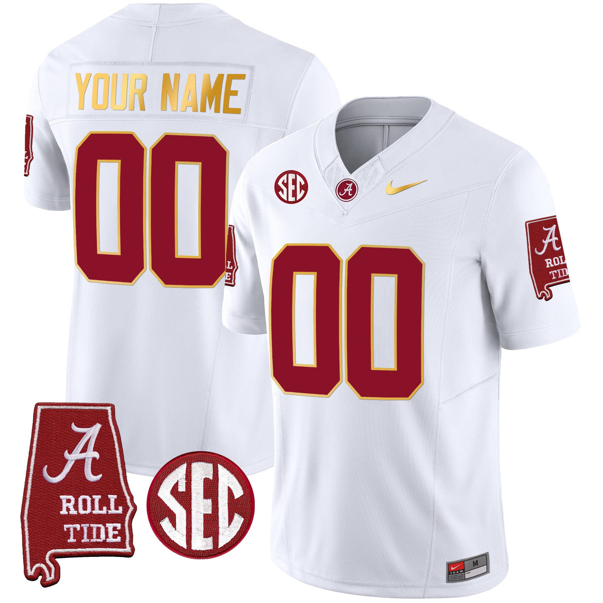 Alabama Crimson Tide Gold Trim Vapor Custom Jersey - Alabama Map - All Stitched - image 4