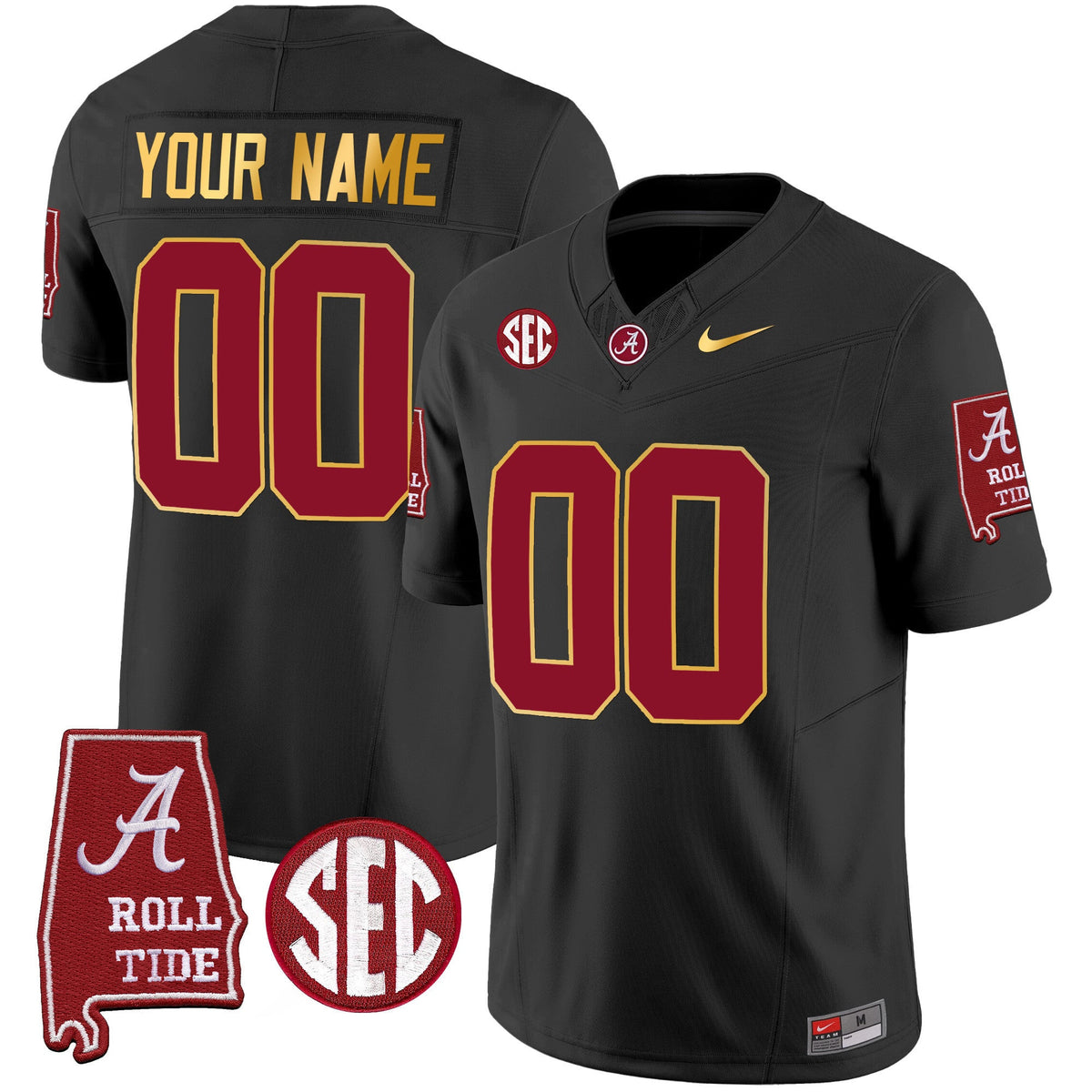 Alabama Crimson Tide Gold Trim Vapor Custom Jersey - Alabama Map - All Stitched - image 5