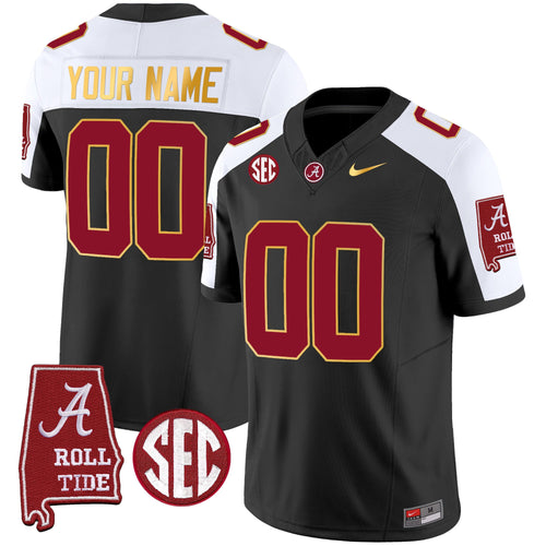 Alabama Crimson Tide Gold Trim Vapor Custom Jersey - Alabama Map - All Stitched - image 1