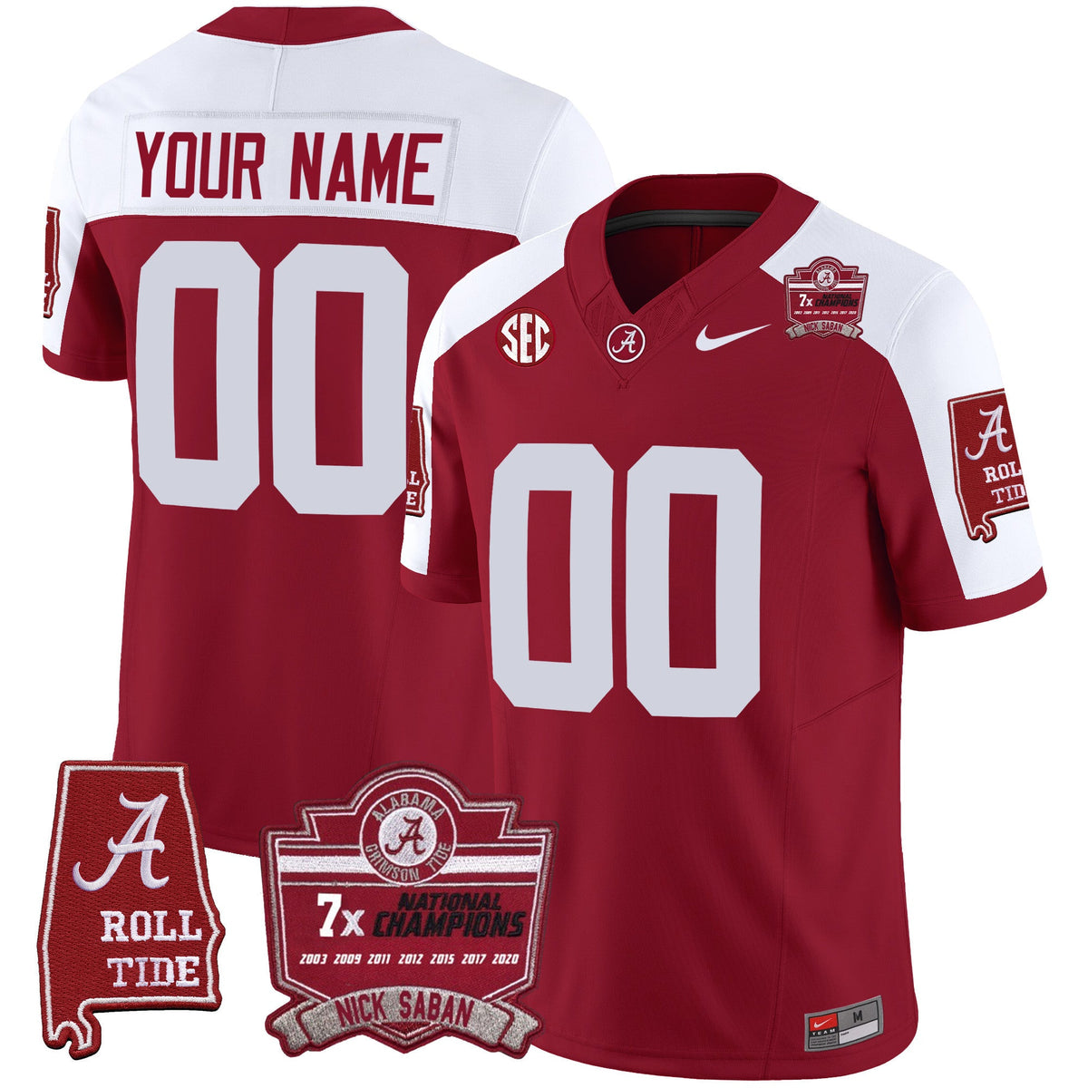 Alabama Crimson Tide Nick Saban 7x Champions Patch Vapor Custom Jersey - All Stitched - image 2