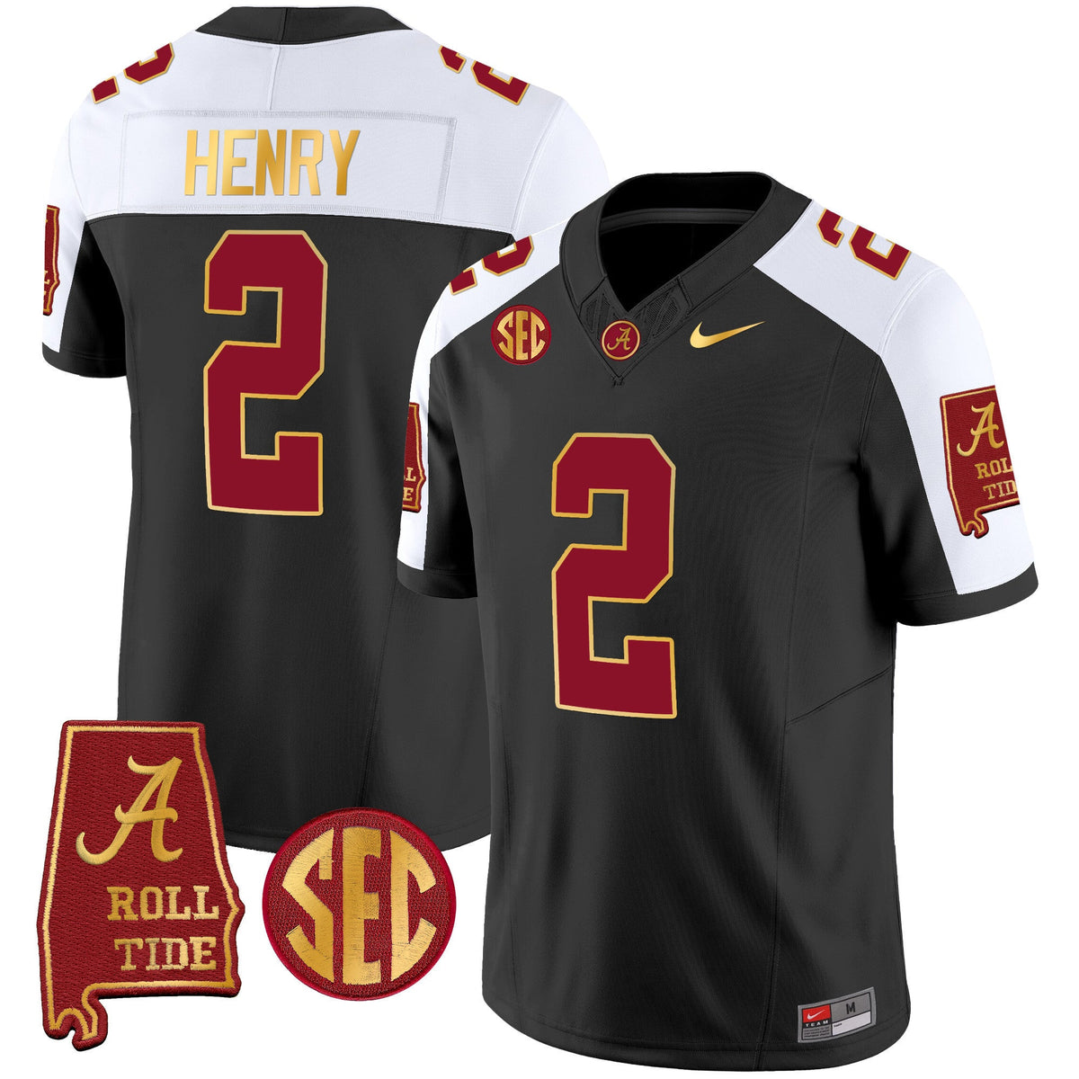 Men's Alabama Crimson Tide Gold Trim Vapor Jersey V2 - Alabama Map - All Stitched - image 4