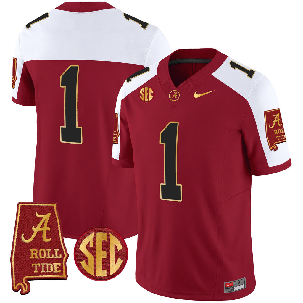 Men's Alabama Crimson Tide Gold Trim Vapor Jersey V2 - Alabama Map - All Stitched - image 14
