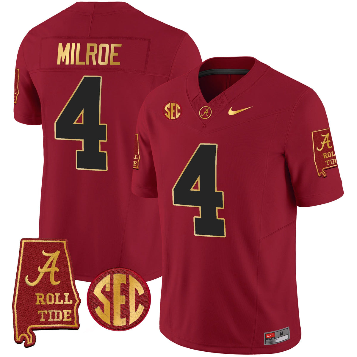 Men's Alabama Crimson Tide Gold Trim Vapor Jersey V2 - Alabama Map - All Stitched - image 15