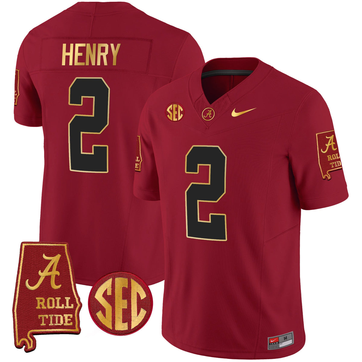 Men's Alabama Crimson Tide Gold Trim Vapor Jersey V2 - Alabama Map - All Stitched - image 18