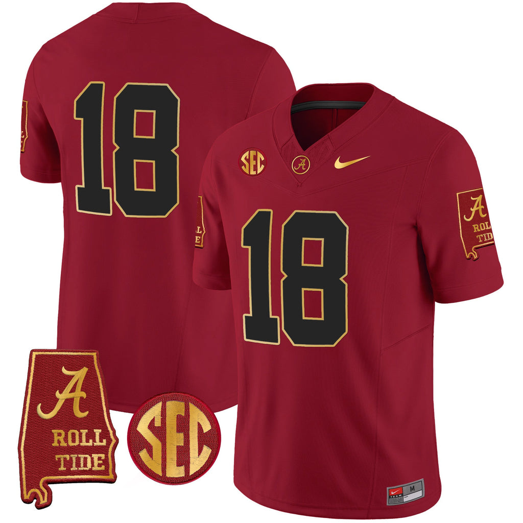 Men's Alabama Crimson Tide Gold Trim Vapor Jersey V2 - Alabama Map - All Stitched - image 20
