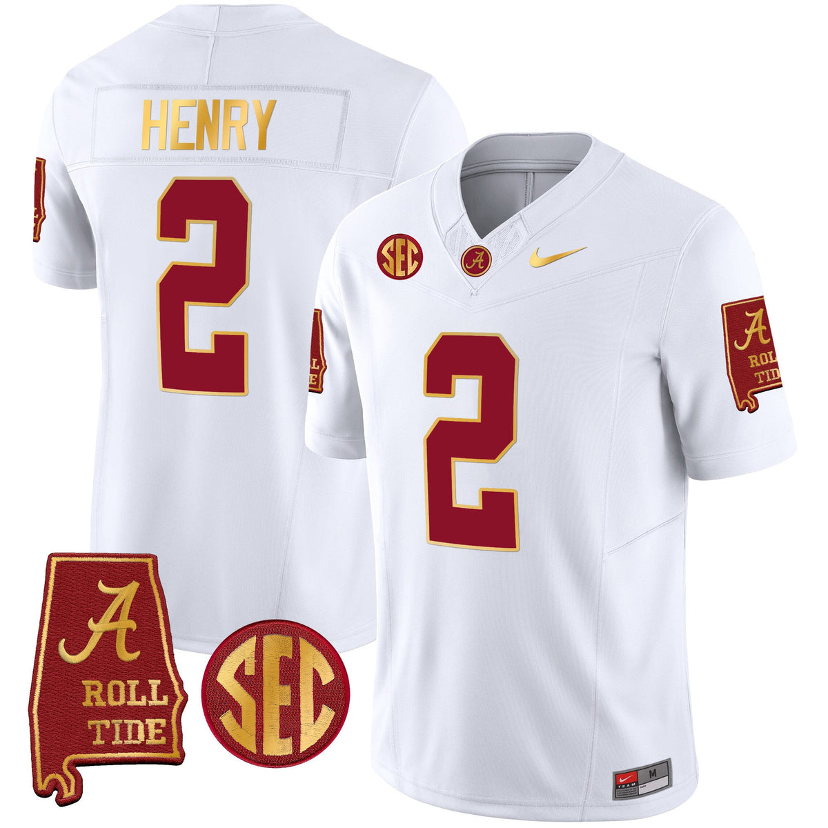 Men's Alabama Crimson Tide Gold Trim Vapor Jersey V2 - Alabama Map - All Stitched - image 32