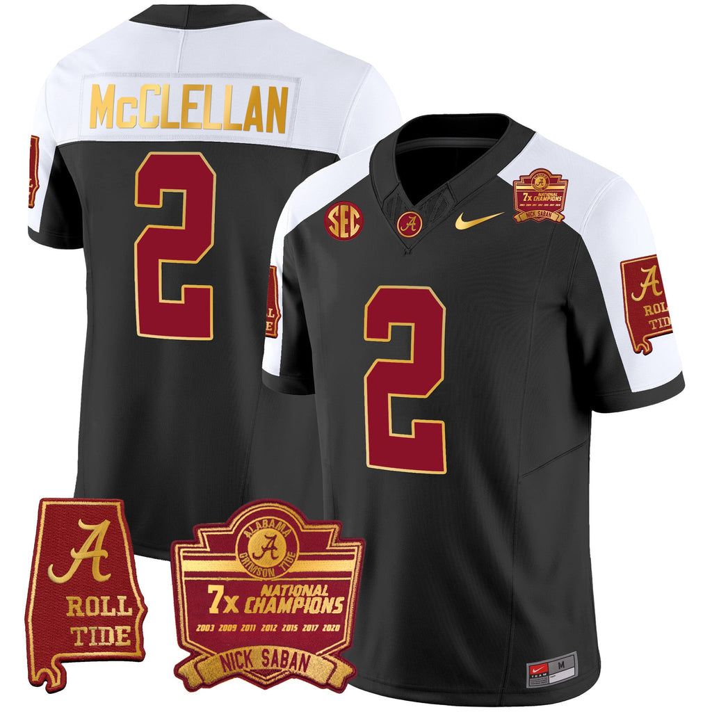 Men's Alabama Crimson Tide Nick Saban 7x Champions Patch Gold Trim Jersey - All Stitched - image 3
