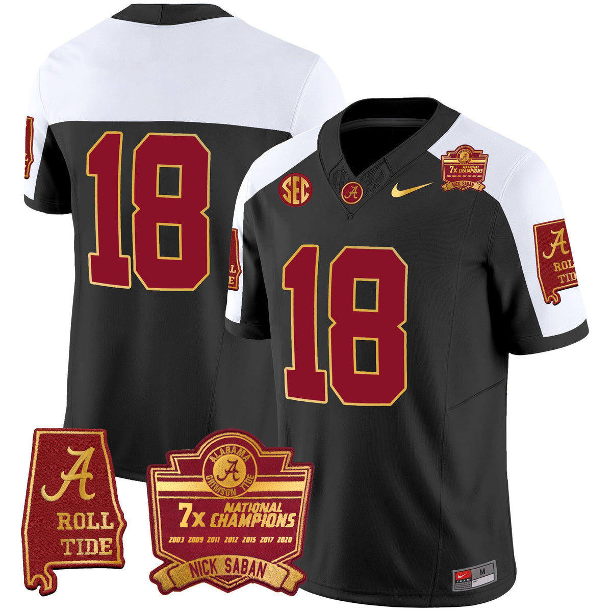 Men's Alabama Crimson Tide Nick Saban 7x Champions Patch Gold Trim Jersey - All Stitched - image 7