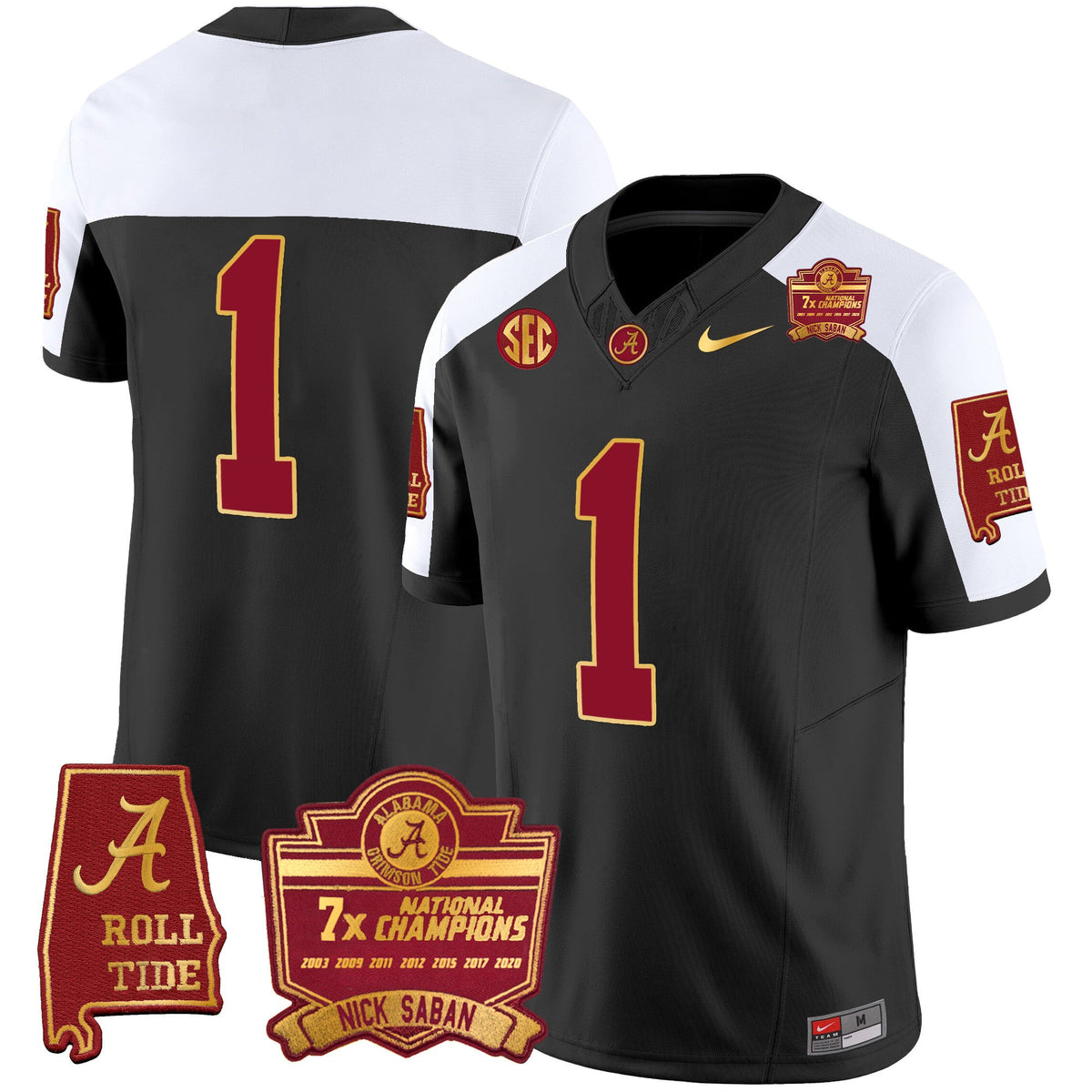 Men's Alabama Crimson Tide Nick Saban 7x Champions Patch Gold Trim Jersey - All Stitched - image 8
