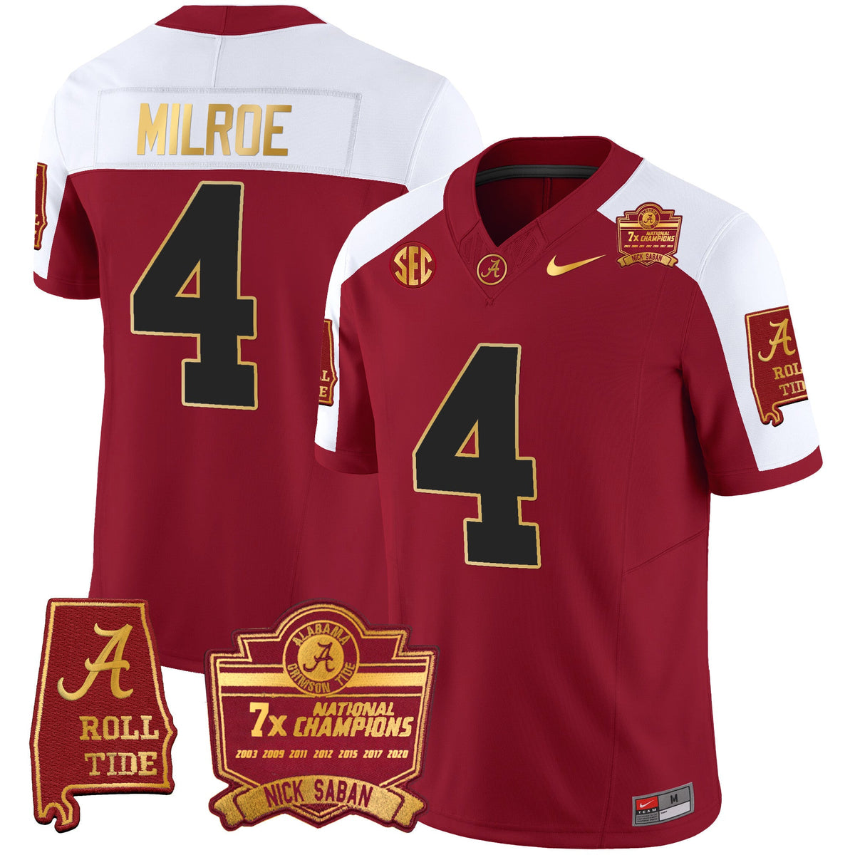 Men's Alabama Crimson Tide Nick Saban 7x Champions Patch Gold Trim Jersey - All Stitched - image 10