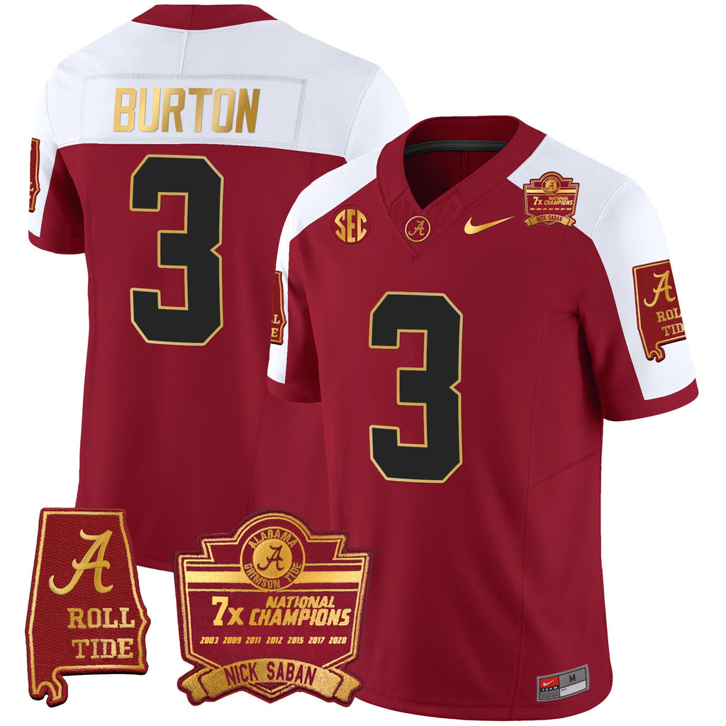 Men's Alabama Crimson Tide Nick Saban 7x Champions Patch Gold Trim Jersey - All Stitched - image 12