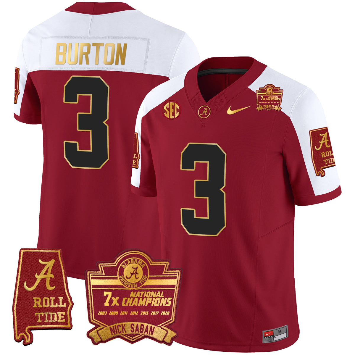 Men's Alabama Crimson Tide Nick Saban 7x Champions Patch Gold Trim Jersey - All Stitched - image 12