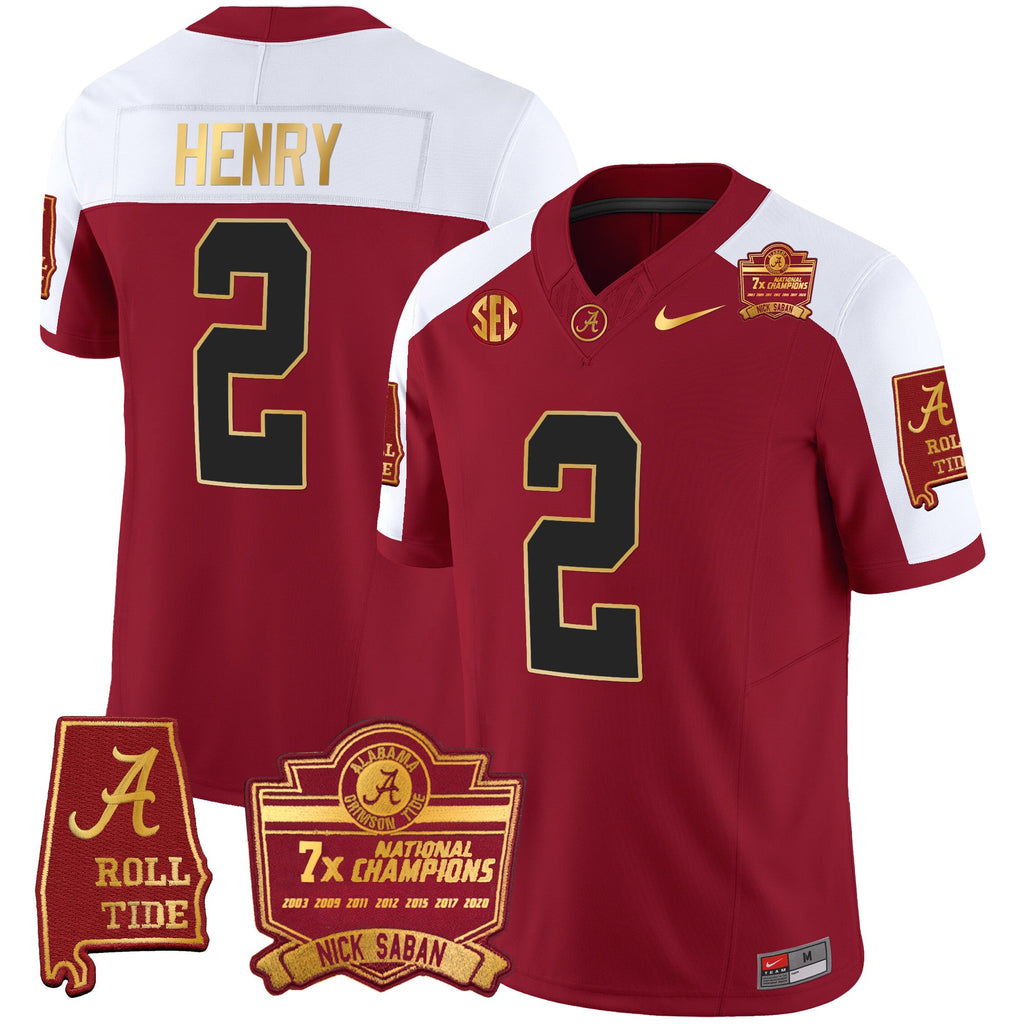 Men's Alabama Crimson Tide Nick Saban 7x Champions Patch Gold Trim Jersey - All Stitched - image 13