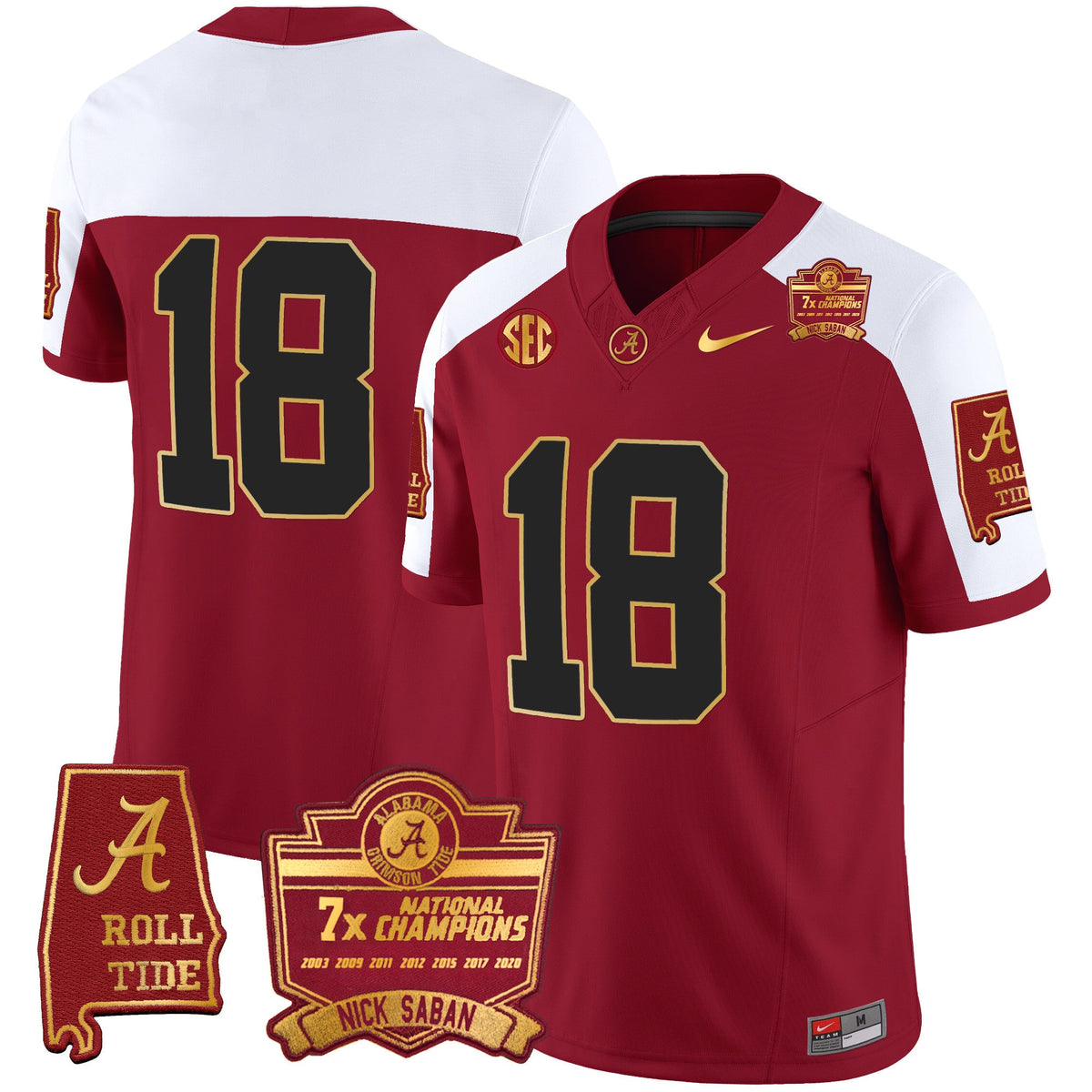 Men's Alabama Crimson Tide Nick Saban 7x Champions Patch Gold Trim Jersey - All Stitched - image 15