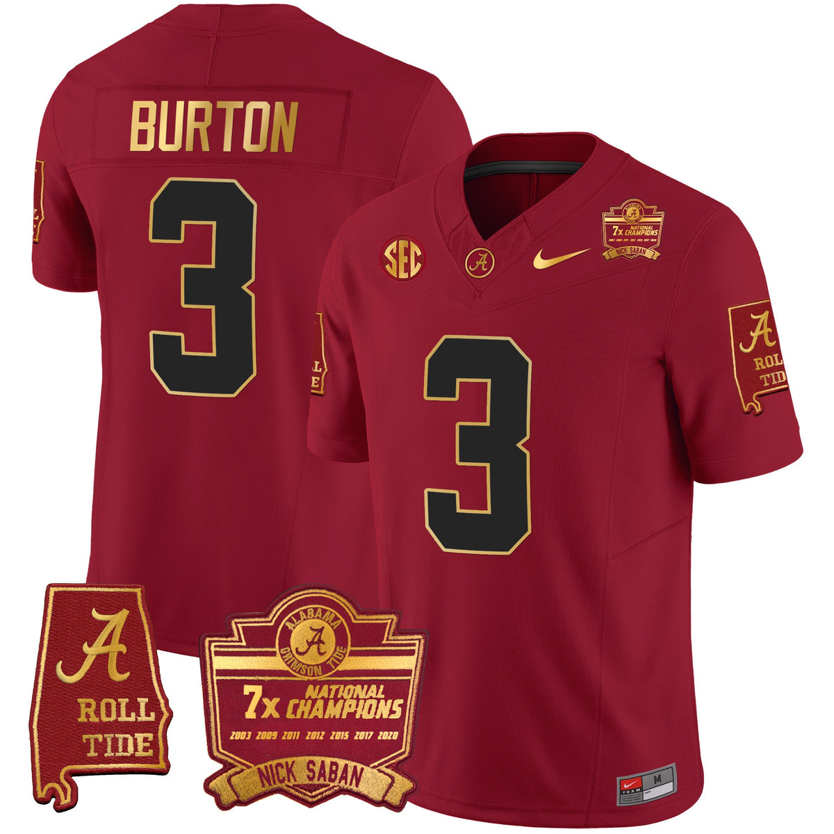 Men's Alabama Crimson Tide Nick Saban 7x Champions Patch Gold Trim Jersey - All Stitched - image 20