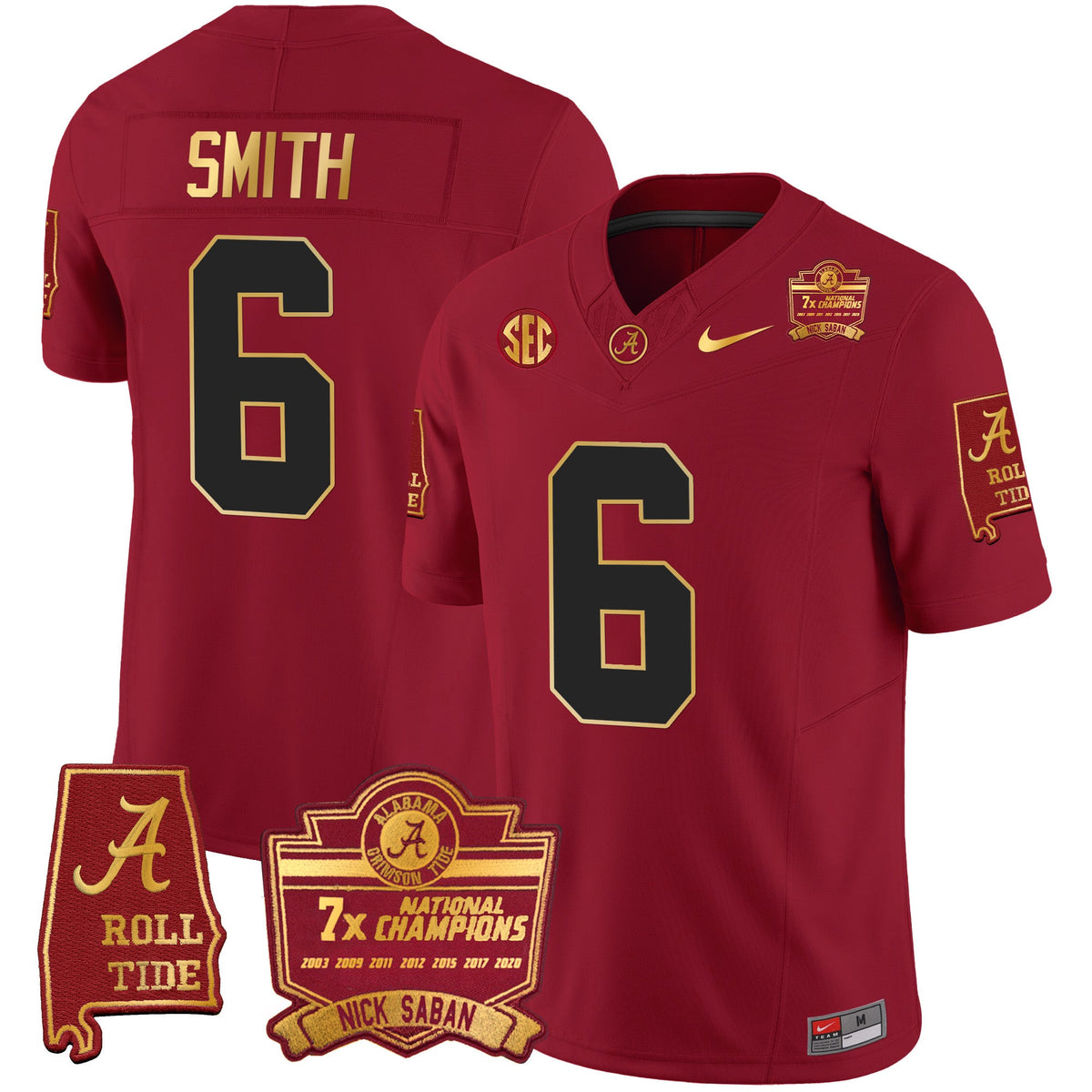 Men's Alabama Crimson Tide Nick Saban 7x Champions Patch Gold Trim Jersey - All Stitched - image 22