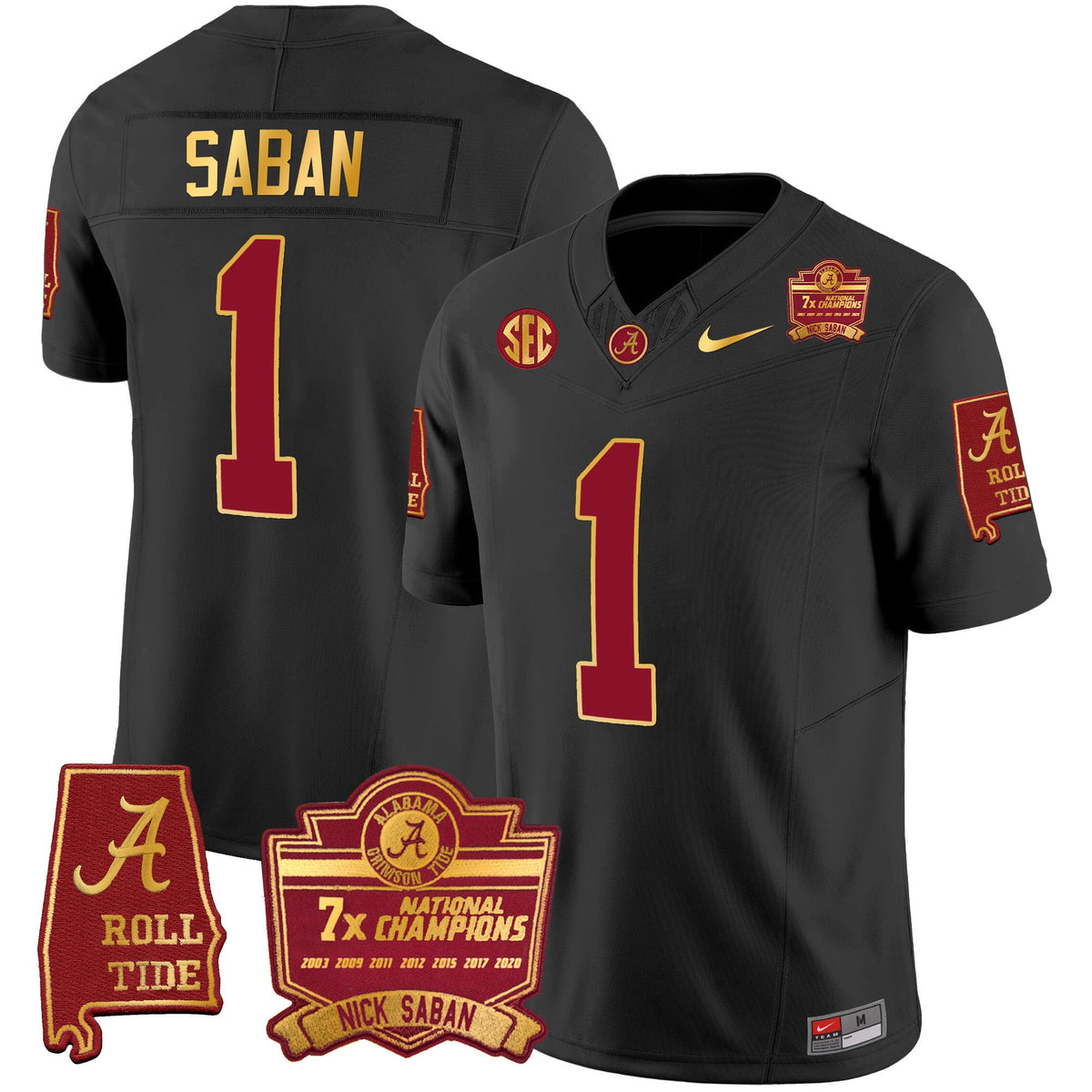 Men's Alabama Crimson Tide Nick Saban 7x Champions Patch Gold Trim Jersey - All Stitched - image 25