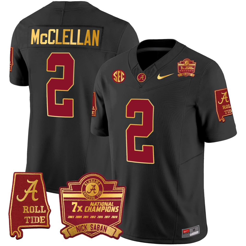 Men's Alabama Crimson Tide Nick Saban 7x Champions Patch Gold Trim Jersey - All Stitched - image 27