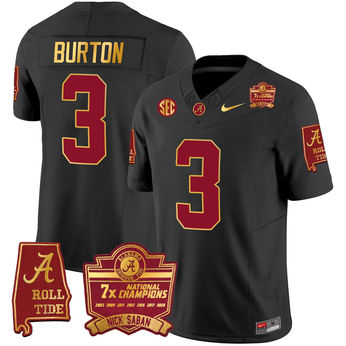 Men's Alabama Crimson Tide Nick Saban 7x Champions Patch Gold Trim Jersey - All Stitched - image 28