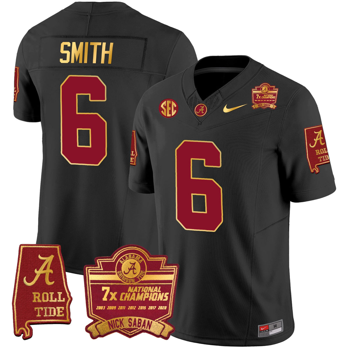 Men's Alabama Crimson Tide Nick Saban 7x Champions Patch Gold Trim Jersey - All Stitched - image 30