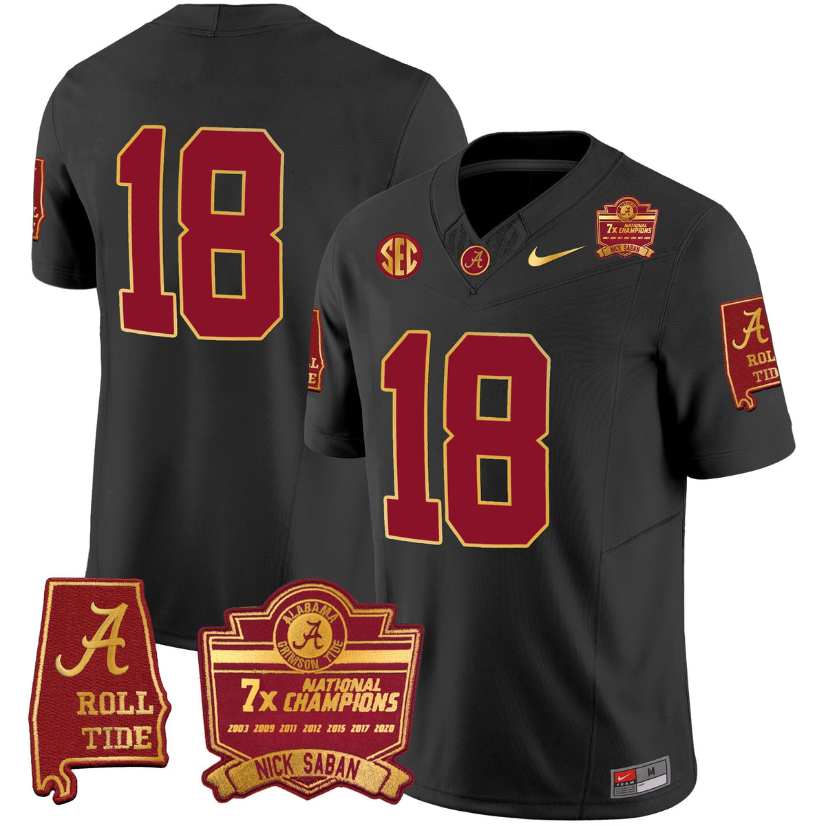 Men's Alabama Crimson Tide Nick Saban 7x Champions Patch Gold Trim Jersey - All Stitched - image 31