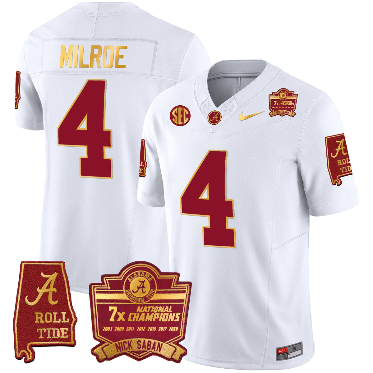 Men's Alabama Crimson Tide Nick Saban 7x Champions Patch Gold Trim Jersey - All Stitched - image 34