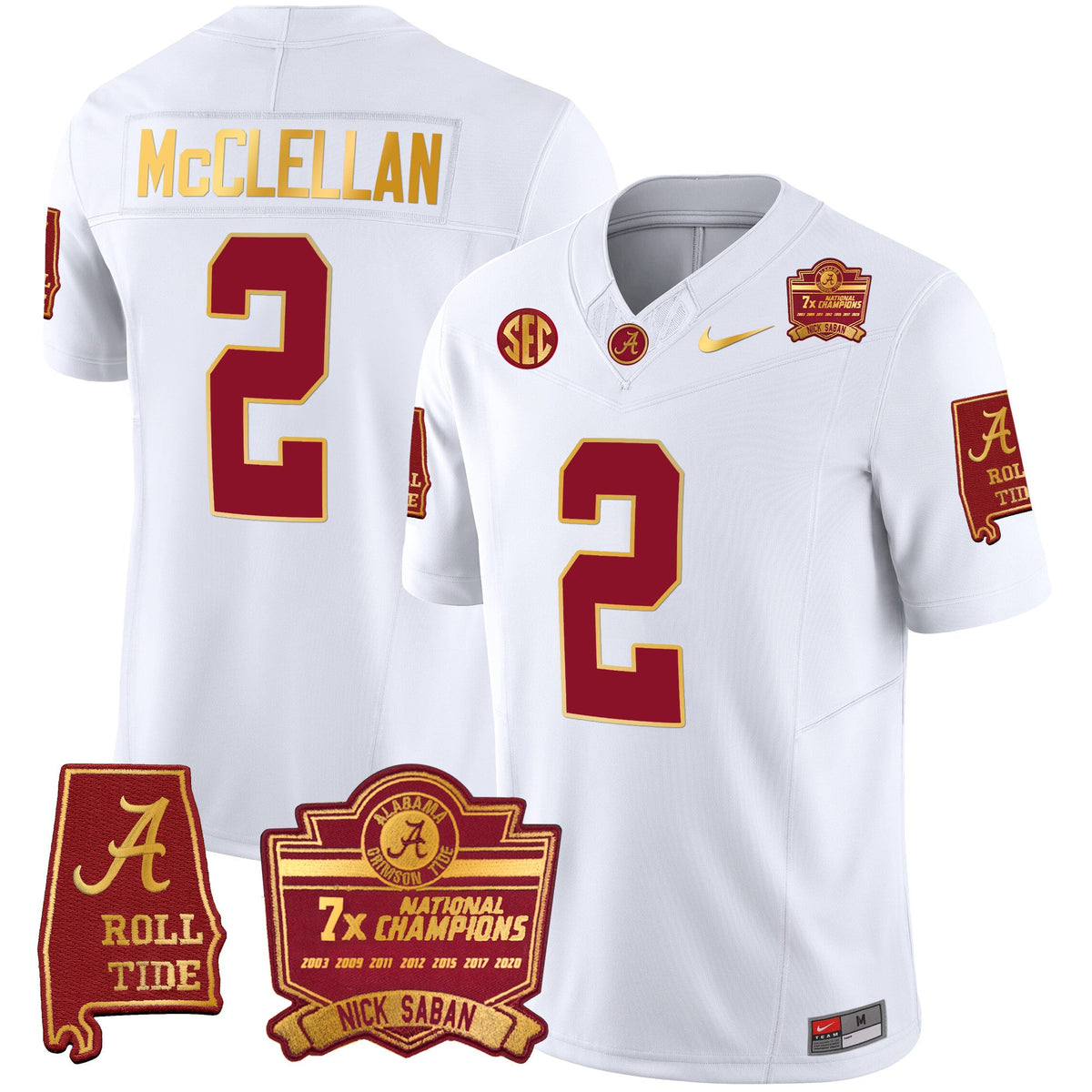 Men's Alabama Crimson Tide Nick Saban 7x Champions Patch Gold Trim Jersey - All Stitched - image 35