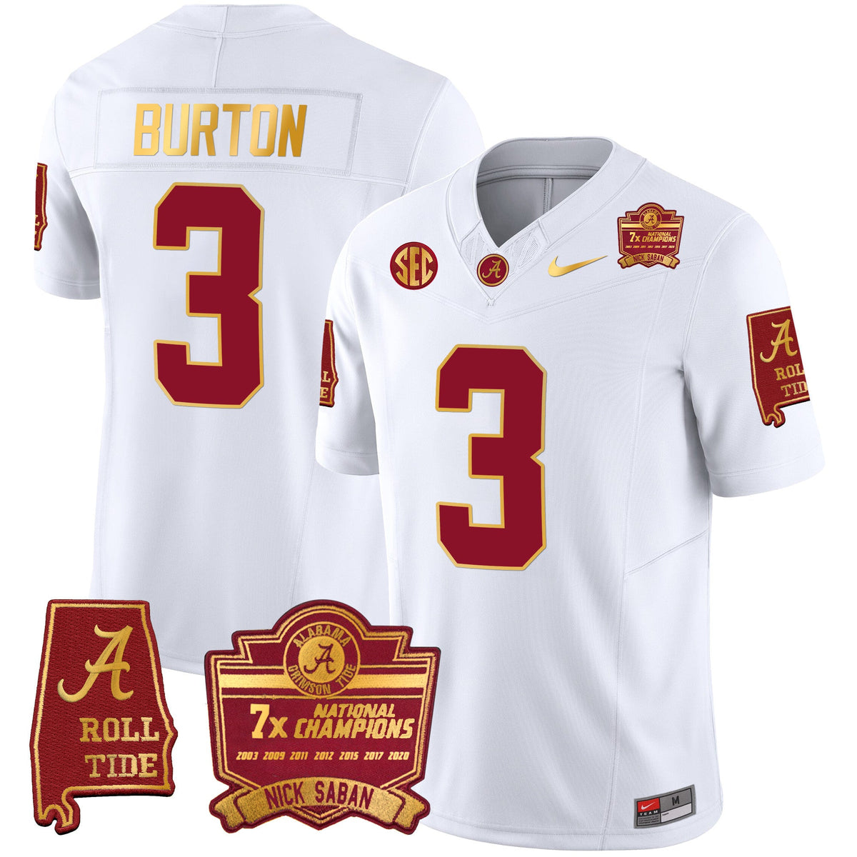 Men's Alabama Crimson Tide Nick Saban 7x Champions Patch Gold Trim Jersey - All Stitched - image 36