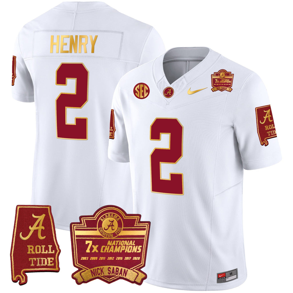 Men's Alabama Crimson Tide Nick Saban 7x Champions Patch Gold Trim Jersey - All Stitched - image 37