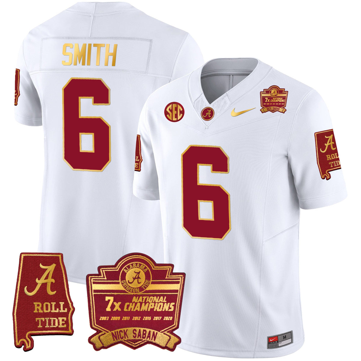 Men's Alabama Crimson Tide Nick Saban 7x Champions Patch Gold Trim Jersey - All Stitched - image 38