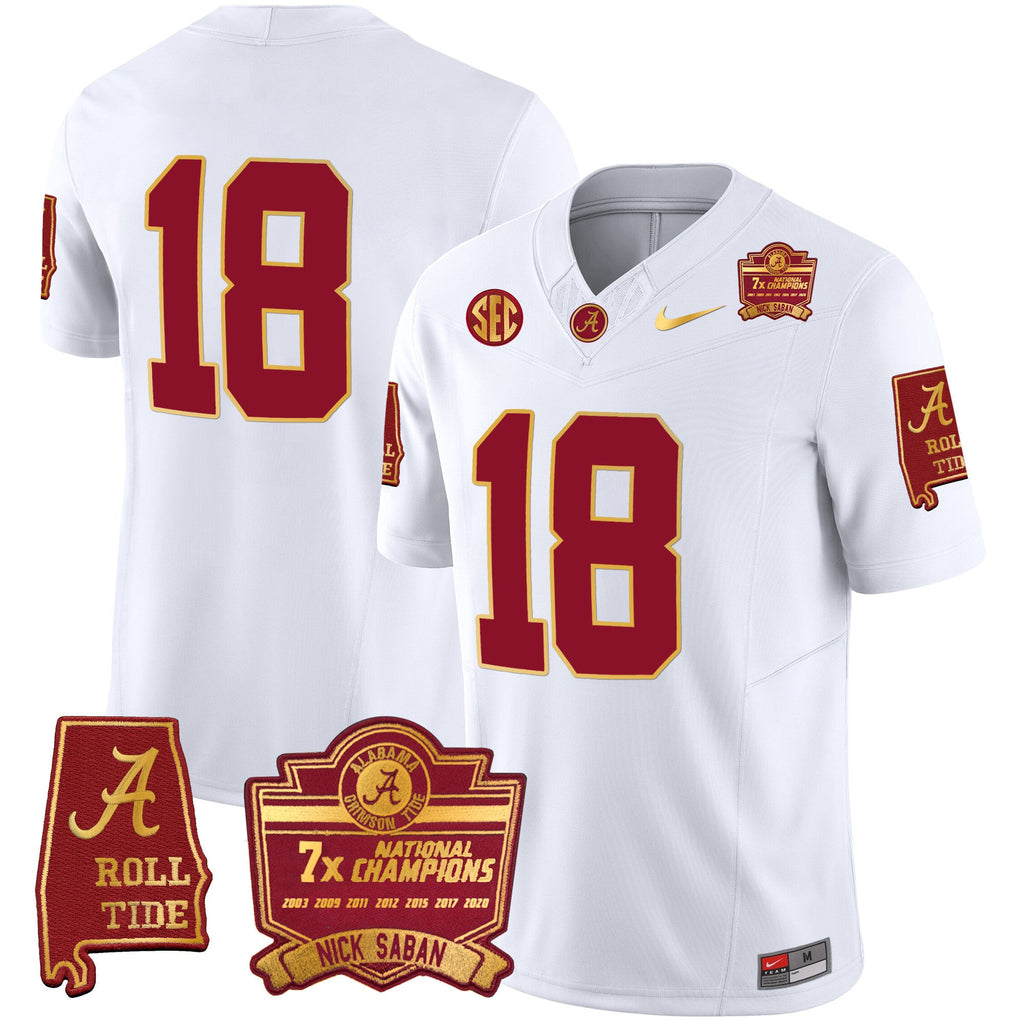 Men's Alabama Crimson Tide Nick Saban 7x Champions Patch Gold Trim Jersey - All Stitched - image 39