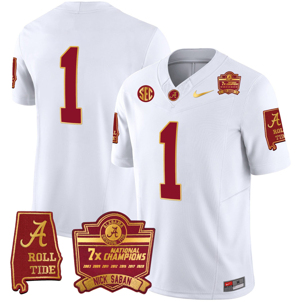 Men's Alabama Crimson Tide Nick Saban 7x Champions Patch Gold Trim Jersey - All Stitched - image 40