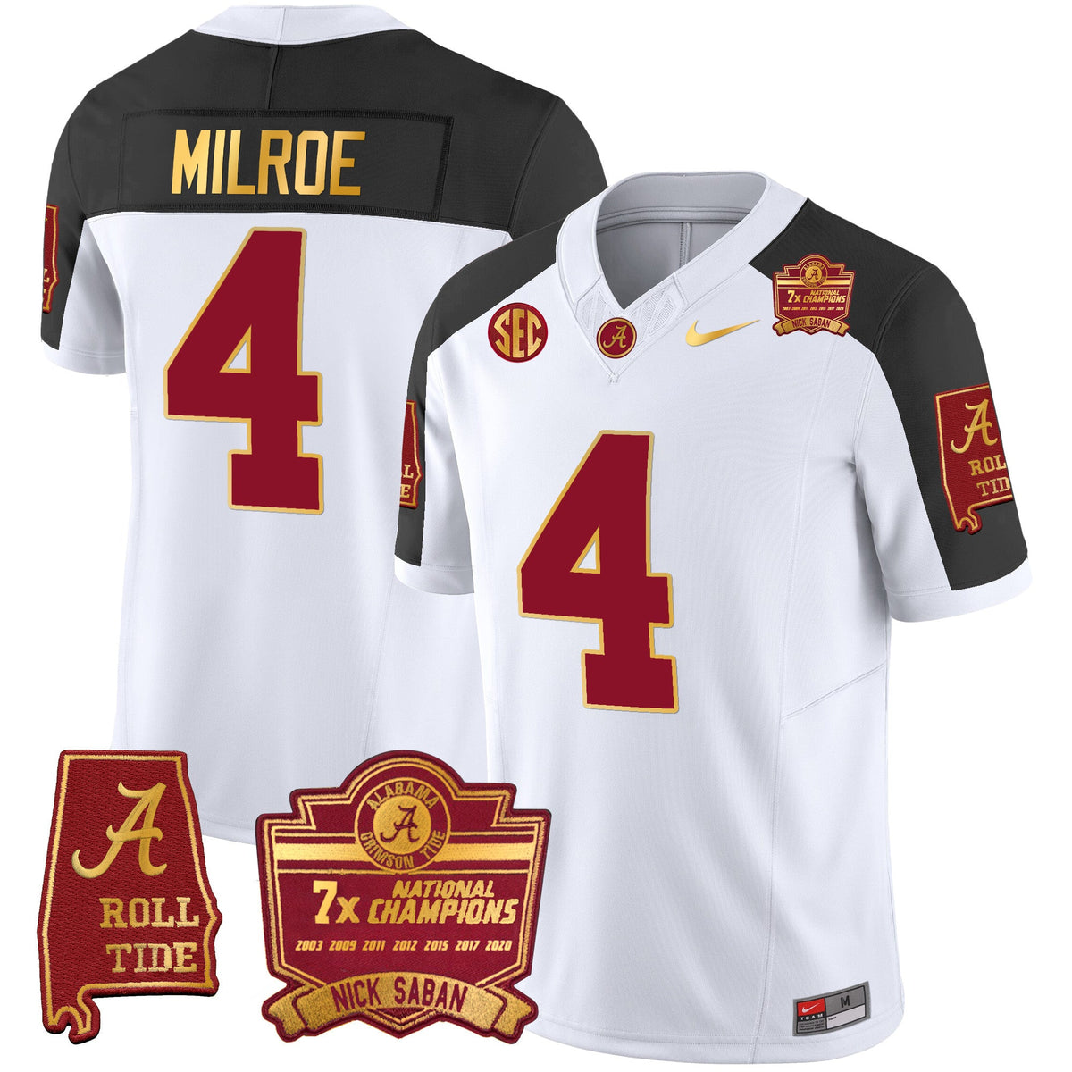 Men's Alabama Crimson Tide Nick Saban 7x Champions Patch Gold Trim Jersey - All Stitched - image 42