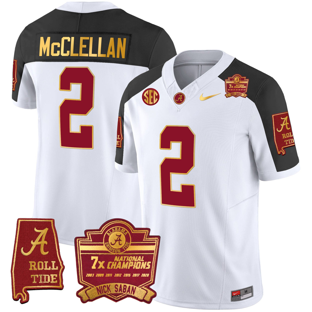Men's Alabama Crimson Tide Nick Saban 7x Champions Patch Gold Trim Jersey - All Stitched - image 43