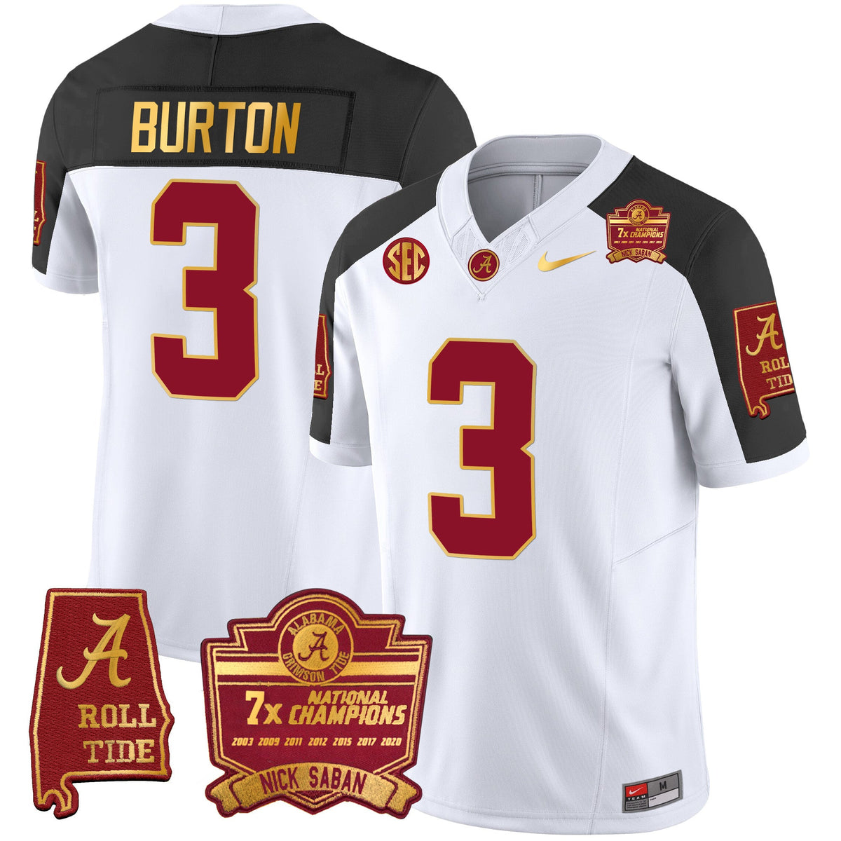 Men's Alabama Crimson Tide Nick Saban 7x Champions Patch Gold Trim Jersey - All Stitched - image 44