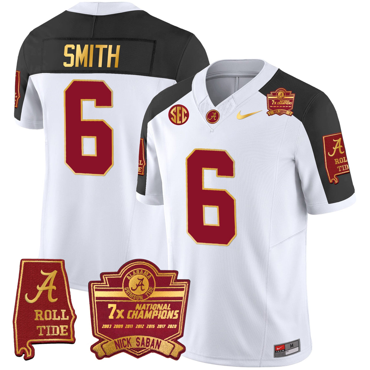Men's Alabama Crimson Tide Nick Saban 7x Champions Patch Gold Trim Jersey - All Stitched - image 46