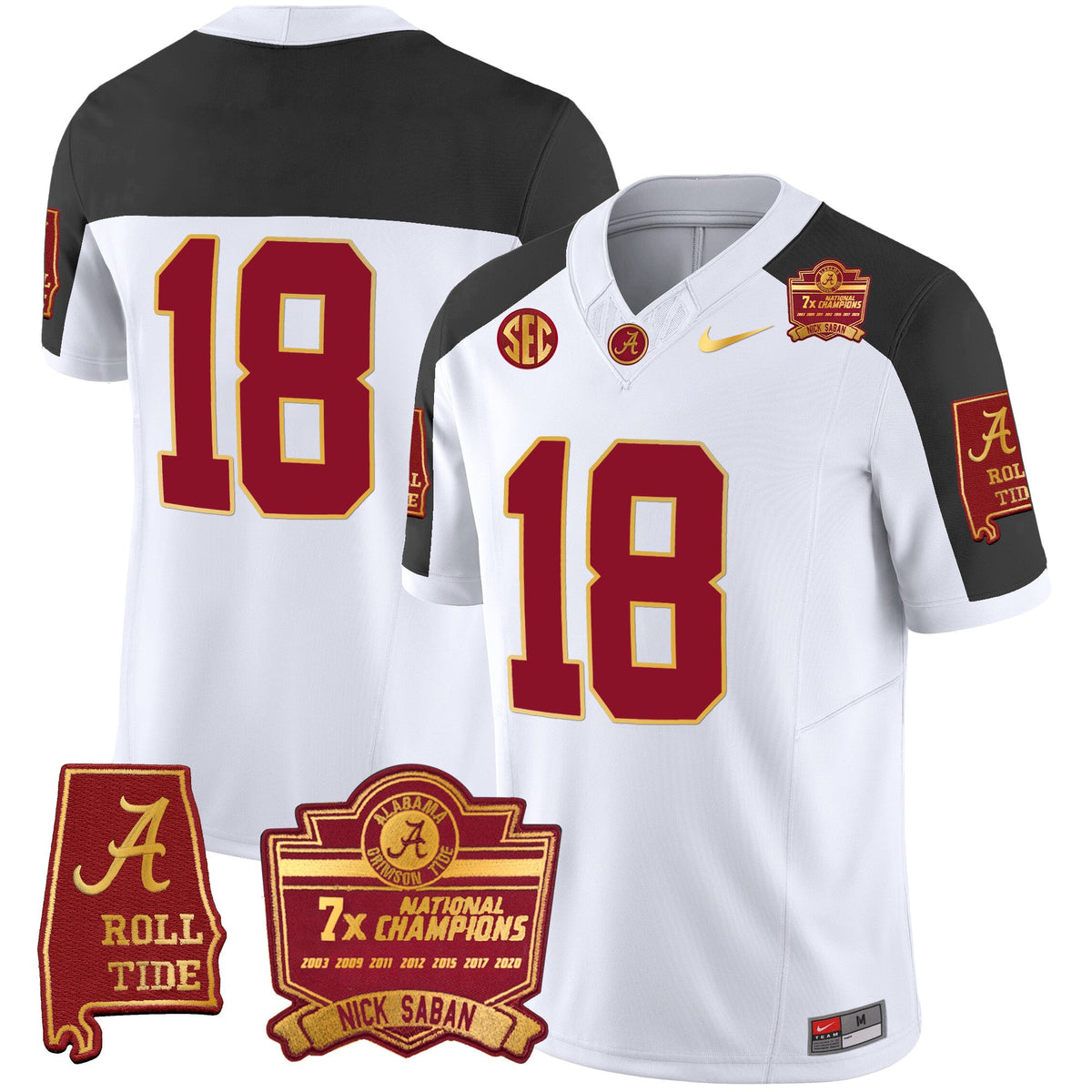 Men's Alabama Crimson Tide Nick Saban 7x Champions Patch Gold Trim Jersey - All Stitched - image 47