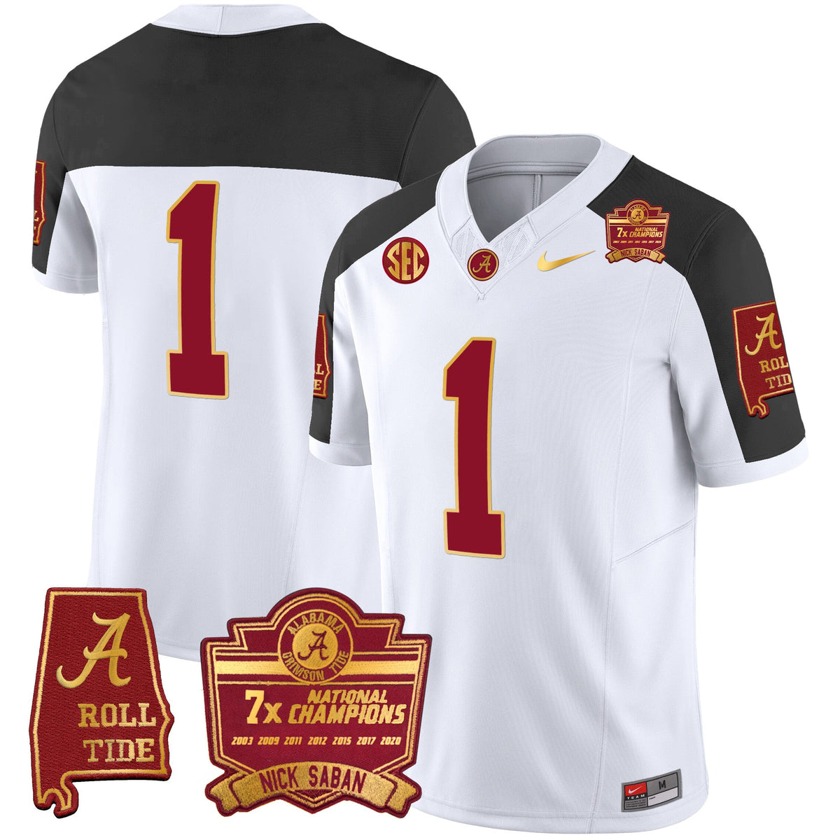 Men's Alabama Crimson Tide Nick Saban 7x Champions Patch Gold Trim Jersey - All Stitched - image 48