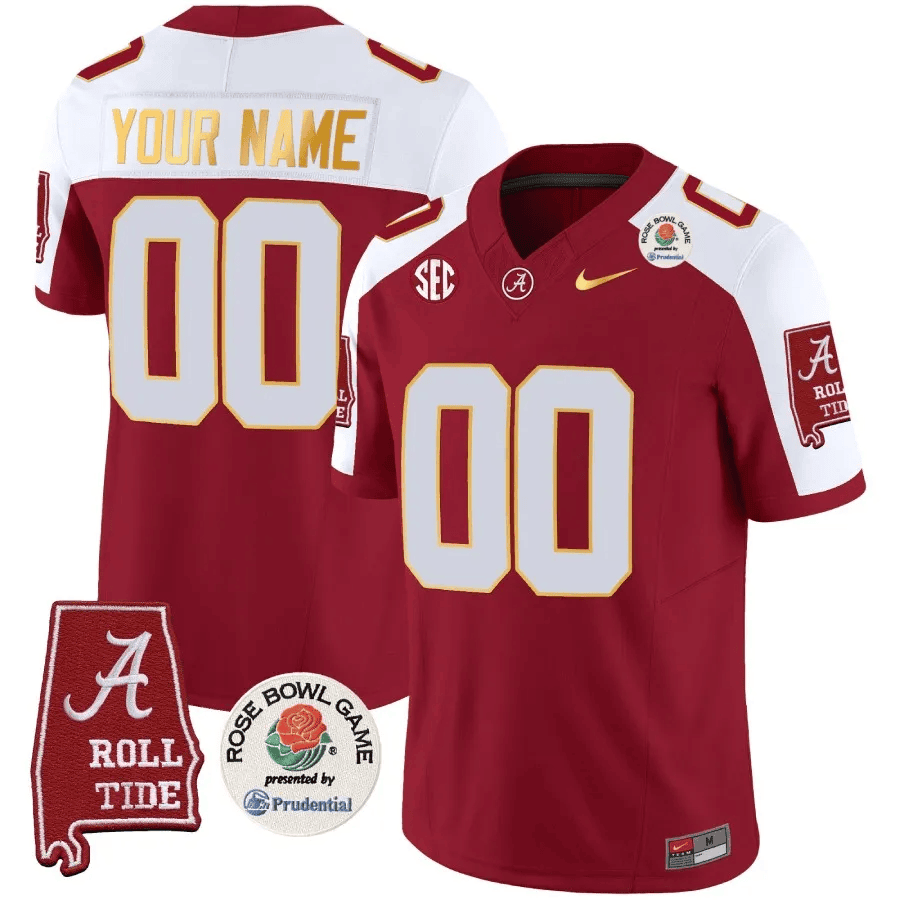 Alabama Crimson Tide Rose Bowl Patch Gold Trim Vapor Limited Custom Jersey - All Stitched - image 2
